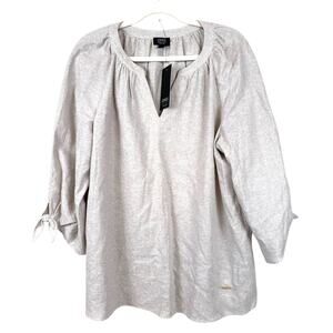 Jones New York Womens L Beige Linen Viscose 3/4 Sleeve Blouse NWT